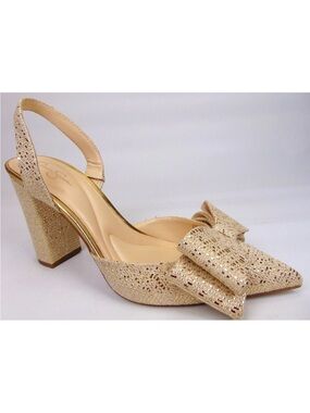 Jessica Simpson Glitter Bow Pointed-Toe Slingback Heels in Gold.Sz. 9